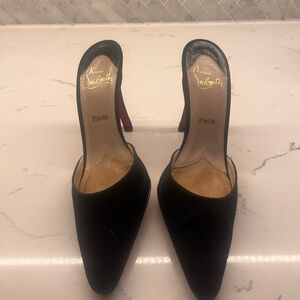 Christian Louboutin Black Satin Pointed-Toe Mules